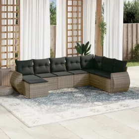    8 részes szürke polyrattan kerti ülőgarnitúra párnákkal