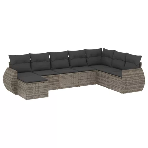  8 részes szürke polyrattan kerti ülőgarnitúra párnákkal