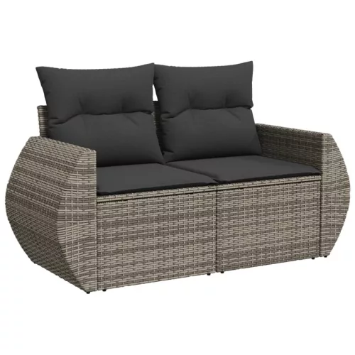  8 részes szürke polyrattan kerti ülőgarnitúra párnákkal