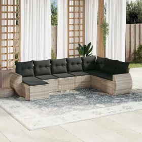    8 részes világosszürke polyrattan kerti ülőgarnitúra párnával