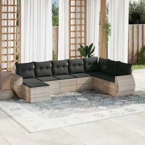  8 részes világosszürke polyrattan kerti ülőgarnitúra párnával