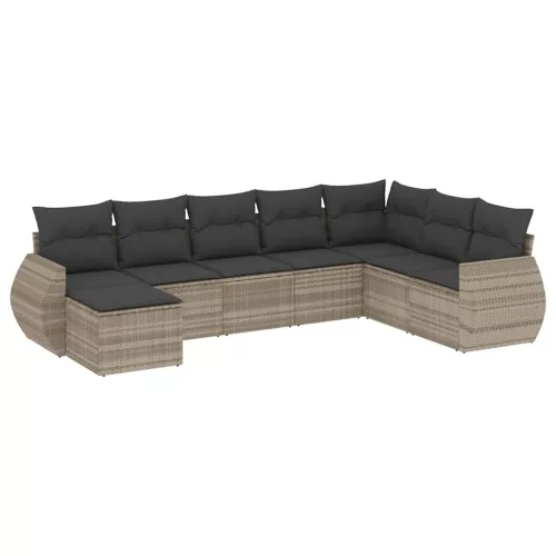  8 részes világosszürke polyrattan kerti ülőgarnitúra párnával