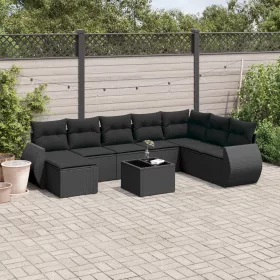    9 részes fekete polyrattan kerti ülőgarnitúra párnákkal