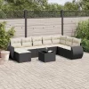  9 részes fekete polyrattan kerti ülőgarnitúra párnákkal