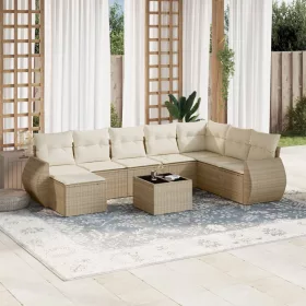    9 részes bézs polyrattan kerti ülőgarnitúra párnákkal
