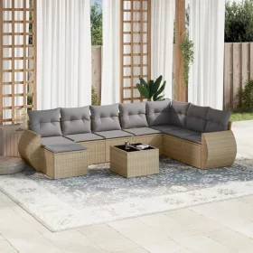    9 részes bézs polyrattan kerti ülőgarnitúra párnákkal