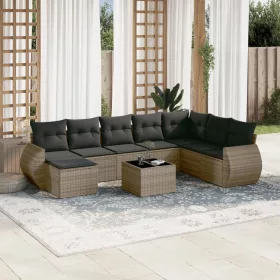    9 részes szürke polyrattan kerti ülőgarnitúra párnákkal