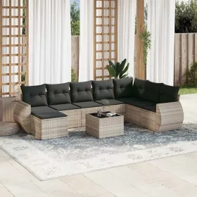    9 részes világosszürke polyrattan kerti ülőgarnitúra párnával