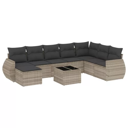  9 részes világosszürke polyrattan kerti ülőgarnitúra párnával