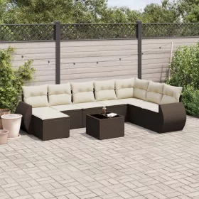    9 részes barna polyrattan kerti ülőgarnitúra párnákkal