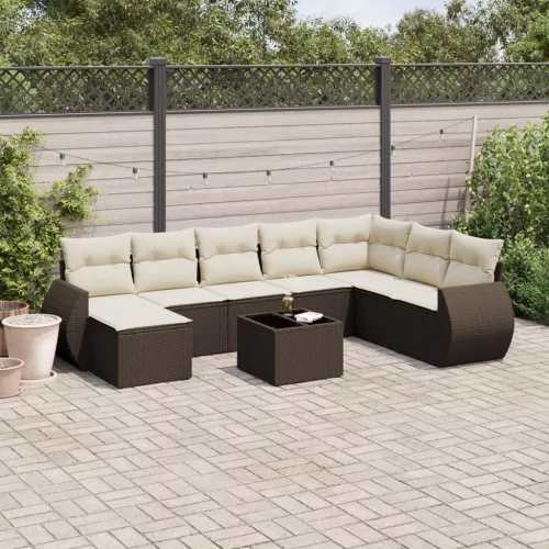  9 részes barna polyrattan kerti ülőgarnitúra párnákkal