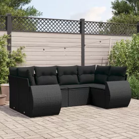    6 részes fekete polyrattan kerti ülőgarnitúra párnákkal