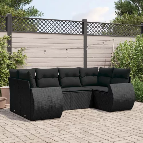  6 részes fekete polyrattan kerti ülőgarnitúra párnákkal