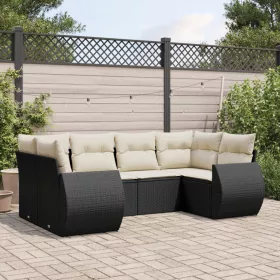    6 részes fekete polyrattan kerti ülőgarnitúra párnákkal