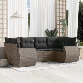    6 részes szürke polyrattan kerti ülőgarnitúra párnákkal