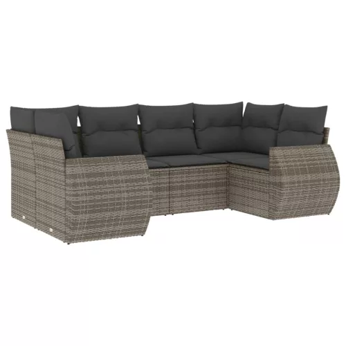  6 részes szürke polyrattan kerti ülőgarnitúra párnákkal