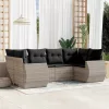  6 részes világosszürke polyrattan kerti ülőgarnitúra párnákkal