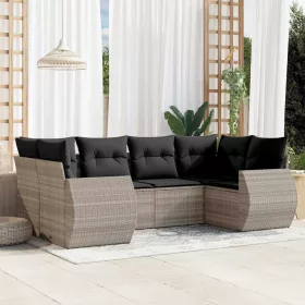    6 részes világosszürke polyrattan kerti ülőgarnitúra párnákkal