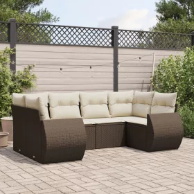  6 részes barna polyrattan kerti ülőgarnitúra párnával