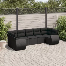    7 részes fekete polyrattan kerti ülőgarnitúra párnával