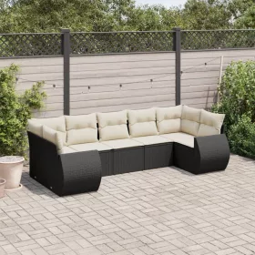    7 részes fekete polyrattan kerti ülőgarnitúra párnával
