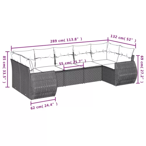  7 részes fekete polyrattan kerti ülőgarnitúra párnával