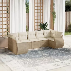    7 részes bézs polyrattan kerti ülőgarnitúra párnákkal