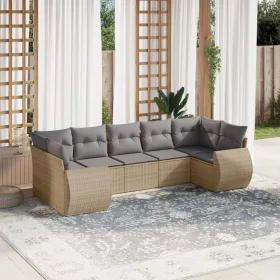    7 részes bézs polyrattan kerti ülőgarnitúra párnákkal
