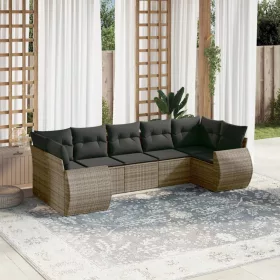   7 részes szürke polyrattan kerti ülőgarnitúra párnákkal