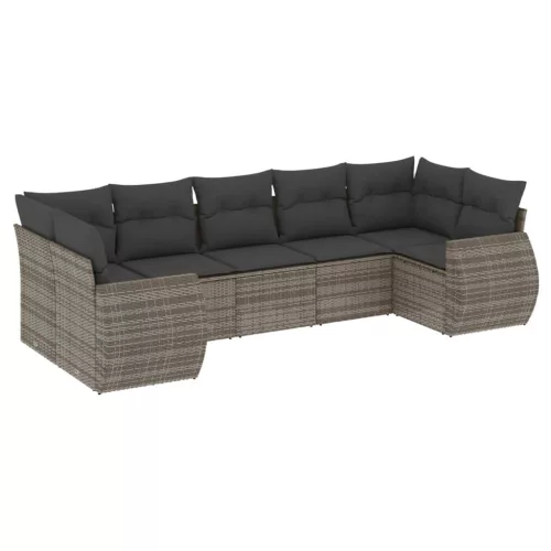  7 részes szürke polyrattan kerti ülőgarnitúra párnákkal