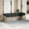  7 részes világosszürke polyrattan kerti ülőgarnitúra párnákkal