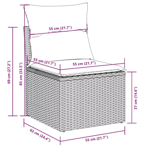  7 részes világosszürke polyrattan kerti ülőgarnitúra párnákkal