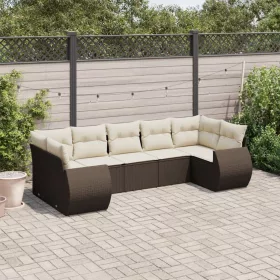    7 részes barna polyrattan kerti ülőgarnitúra párnákkal