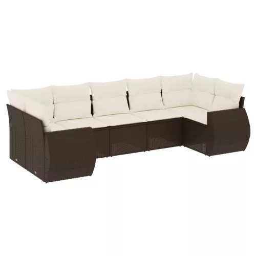 7 részes barna polyrattan kerti ülőgarnitúra párnákkal