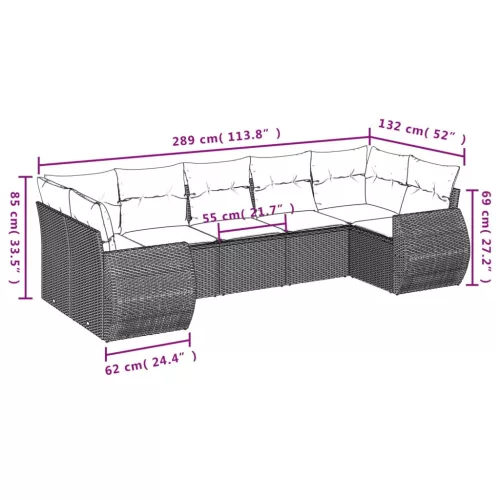  7 részes barna polyrattan kerti ülőgarnitúra párnákkal
