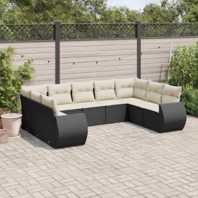    9 részes fekete polyrattan kerti ülőgarnitúra párnákkal