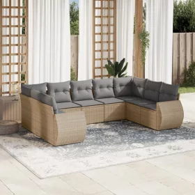    9 részes bézs polyrattan kerti ülőgarnitúra párnákkal