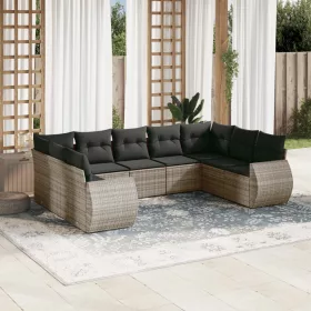    9 részes szürke polyrattan kerti ülőgarnitúra párnákkal