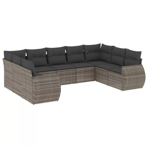  9 részes szürke polyrattan kerti ülőgarnitúra párnákkal