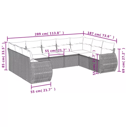  9 részes szürke polyrattan kerti ülőgarnitúra párnákkal