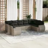  9 részes világosszürke polyrattan kerti ülőgarnitúra párnával