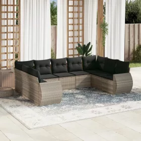    9 részes világosszürke polyrattan kerti ülőgarnitúra párnával