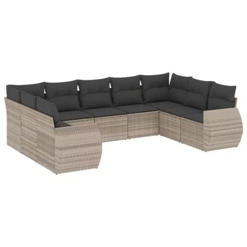  9 részes világosszürke polyrattan kerti ülőgarnitúra párnával