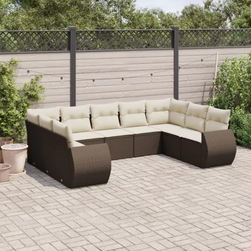  9 részes barna polyrattan kerti ülőgarnitúra párnákkal