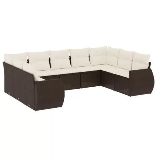  9 részes barna polyrattan kerti ülőgarnitúra párnákkal