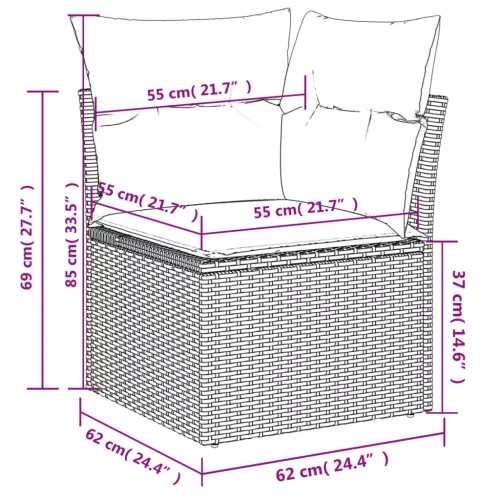  10 részes fekete polyrattan kerti ülőgarnitúra párnákkal