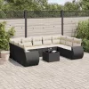  10 részes fekete polyrattan kerti ülőgarnitúra párnákkal