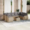  10 részes bézs polyrattan kerti ülőgarnitúra párnával