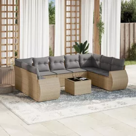    10 részes bézs polyrattan kerti ülőgarnitúra párnával
