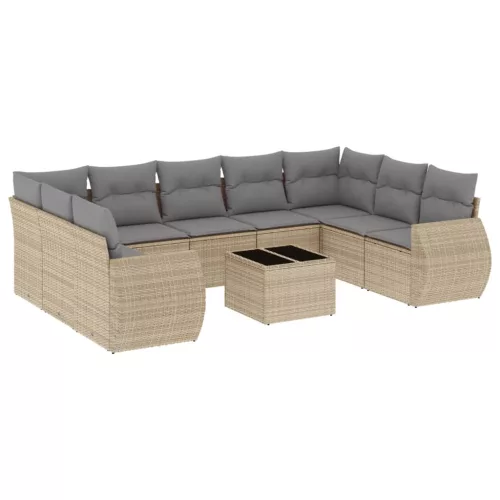  10 részes bézs polyrattan kerti ülőgarnitúra párnával